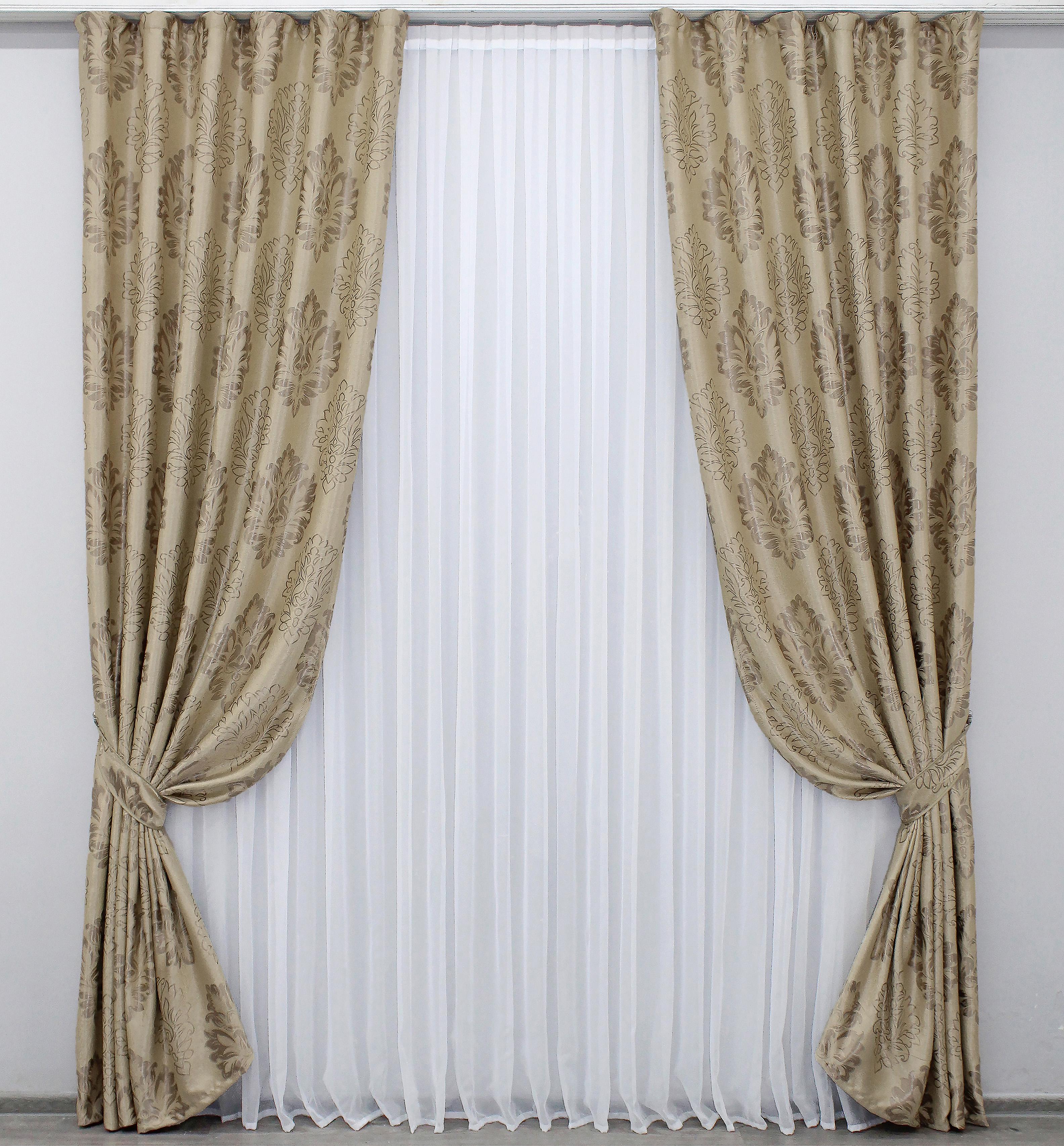 Комплект готових штор VR-Textil Блекаут-софт Корона № 1280ш Б 100х270 см 2 шт. Бежевий (31-546) Комплект готових штор VR-Textil Блекаут-софт Корона № 1280ш Б 100х270 см 2 шт. Бежевий (31-546)