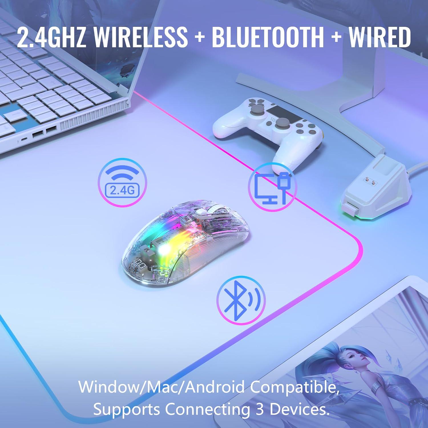 Мышка игровая беспроводная attack shark X2 Pro RGB 3 режима 2,4 G/Bluetooth/кабель/док станция 4000 DPI White - фото 3 Мышка игровая беспроводная attack shark X2 Pro RGB 3 режима 2,4 G/Bluetooth/кабель/док станция 4000 DPI White - фото 3