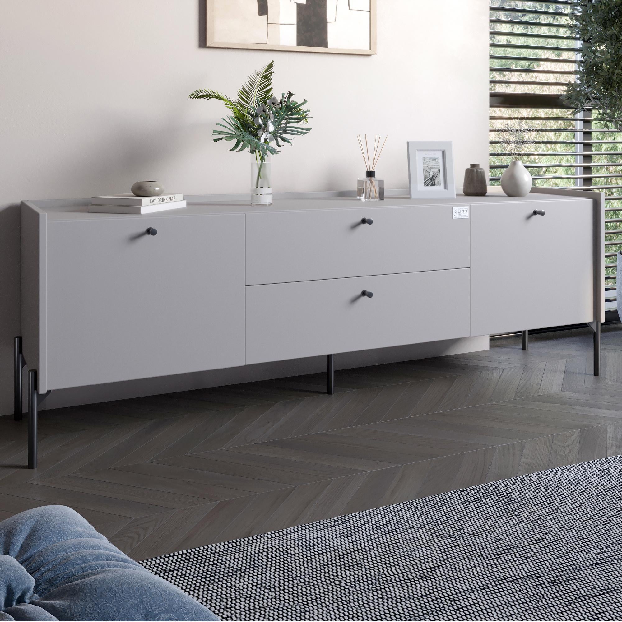 Тумба под телевизор с ящиками Lion Wood с черными ножками 180х50х40 см Кашемир (000-000-2428)