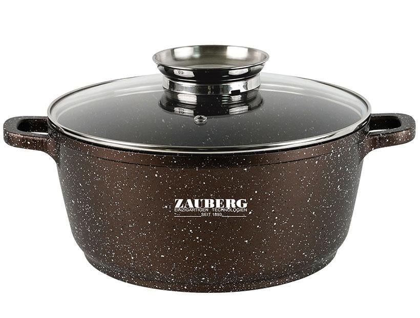 Кастрюля ZAUBERG алюминиевая круглая с мраморным покрытием и крышкой 4,5 л 24 см Шоколадный (0324-CH)