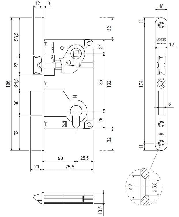 Замок врезной AGB Centro PZ 85/50 мм Бронзовый коричневый (B01025.50.22) - фото 3 Замок врезной AGB Centro PZ 85/50 мм Бронзовый коричневый (B01025.50.22) - фото 3