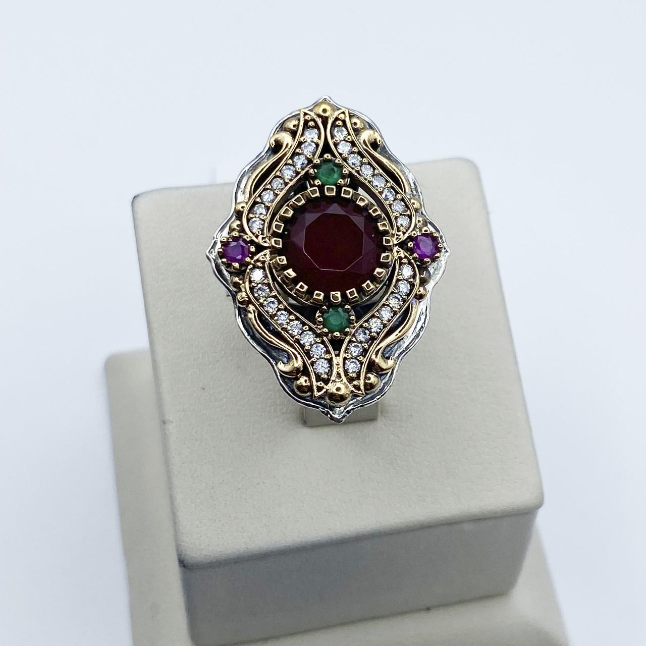 Кольцо серебряное Роксолана с рубином и кубическим цирконием р. 18,5 8,16 г (2049080846) Кольцо серебряное Роксолана с рубином и кубическим цирконием р. 18,5 8,16 г (2049080846)