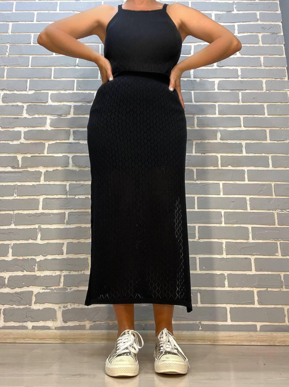 Костюм женский MINTAS 2468 юбка длинная с майкой ажурная вязка OS Черный (2315)