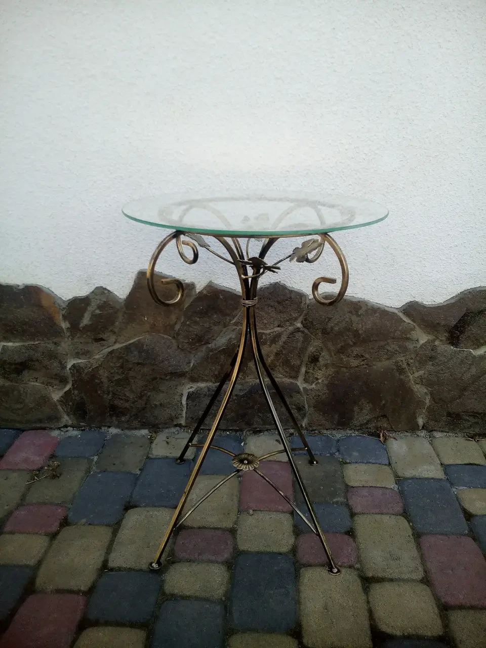 Стол садовый Домик кованый со стеклом на 4 ножках 63 см (CNT00011877)