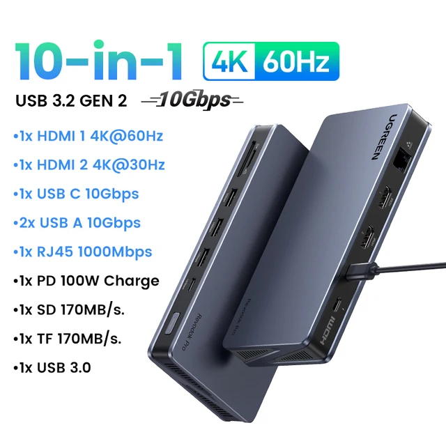 Концентратор USB UGREEN U700 Revodok Pro Type-C Type-A HDMI RJ45 SD/TF PD100W Grey (73993) - фото 4