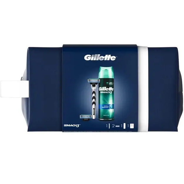 Набір для гоління GILLETTE Mach 3 косметичка/бритва/2 касети/гель 200 мл (8001090571021)