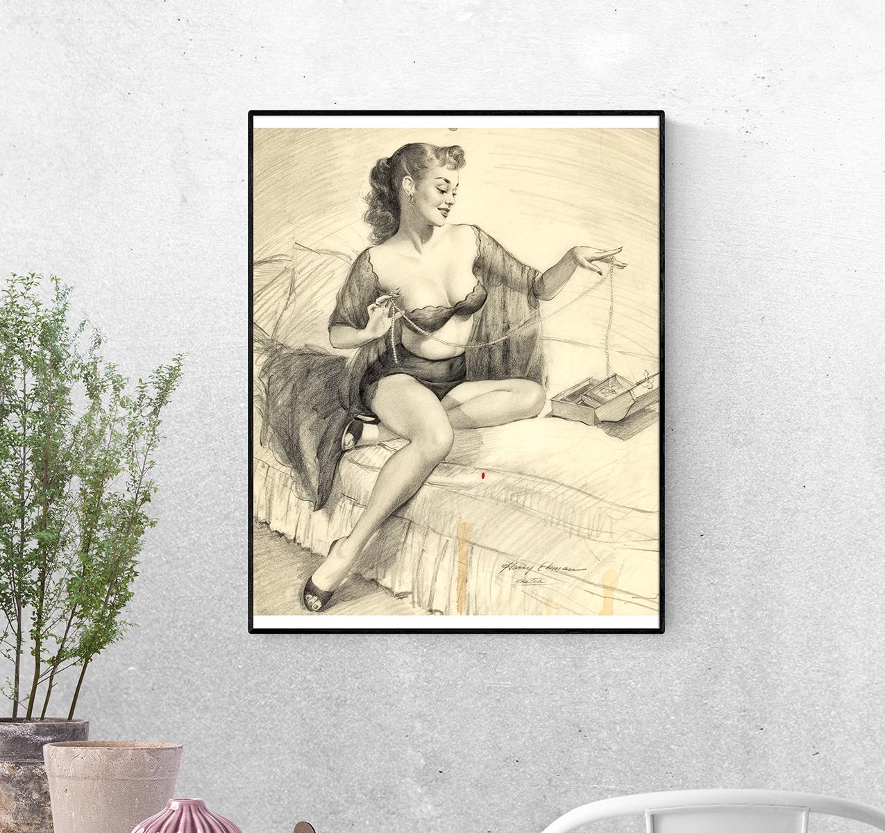 Постер Рисунок карандашом выбор украшений Гарри Экмана формат А-0 (pin_up010212_Poster)