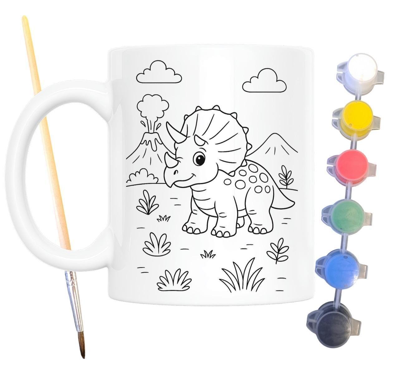 Набір для творчості кружка розмальовка Динозавр Трицератопс 330 мл Білий (КР0155)