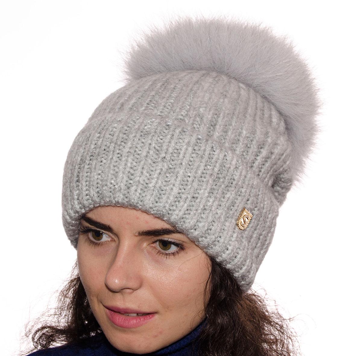 Шапка Sofi SF20222 с большим меховым помпоном Светло-серый