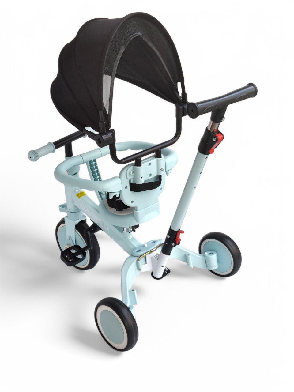 Дитячий велосипед коляска 3в1 Rapidly NN519 із батьківською ручкою на 3 колесах з дашком Блакитний з чорним (NN519r-s1) - фото 2 Дитячий велосипед коляска 3в1 Rapidly NN519 із батьківською ручкою на 3 колесах з дашком Блакитний з чорним (NN519r-s1) - фото 2