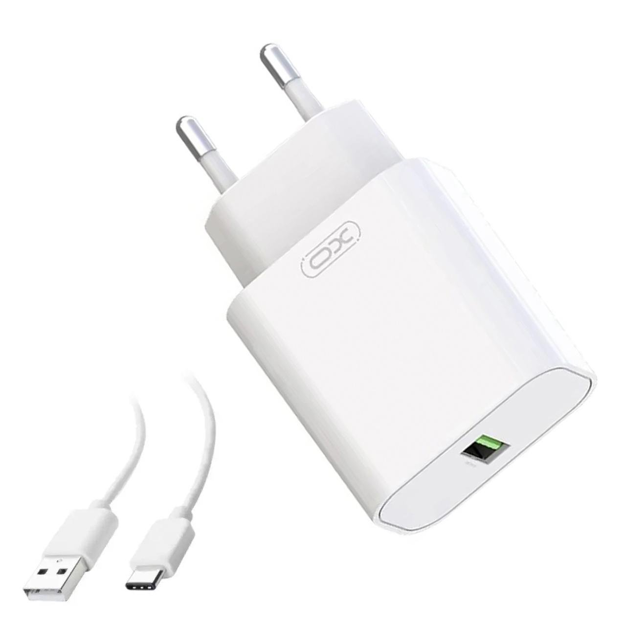 Пристрій мережевий зарядний з кабелем USB/Type-C XO L103 QC3.0 1 USB/3A Білий