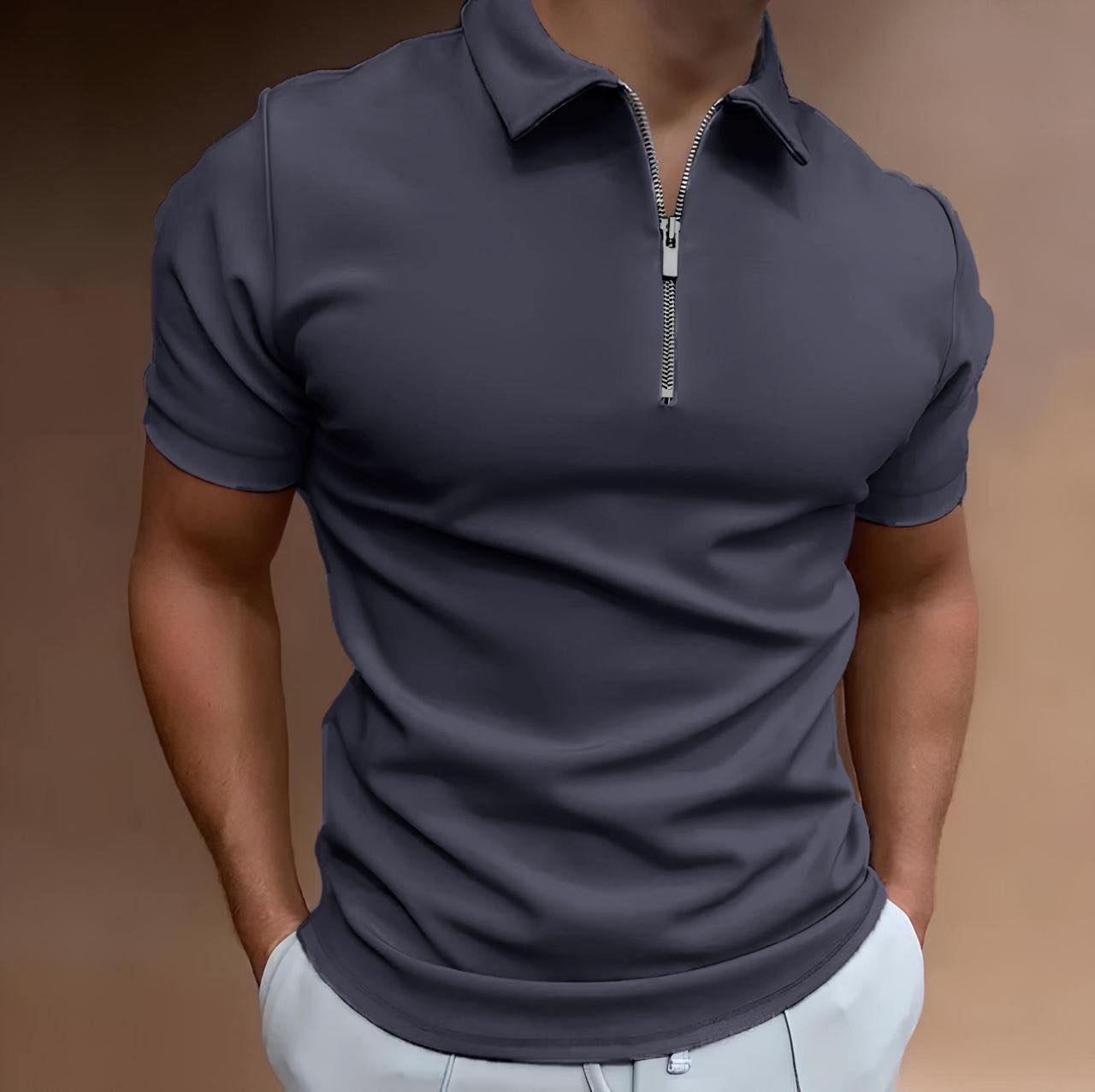 Футболка чоловіча поло на блискавці з коміром літня XL Сірий