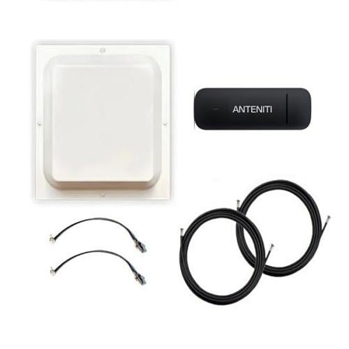 Модем ANTENITI E3372 4G LTE/USB с антенной MIMO 17 дБ и кабелем 2 шт. 10 м и 2 переходниками