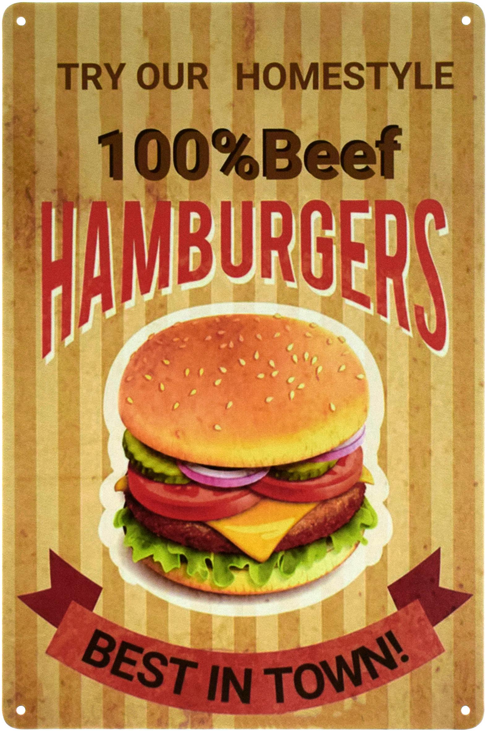 Металлическая табличка Гамбургер/Hamburgers 100% Beef 20x30 см