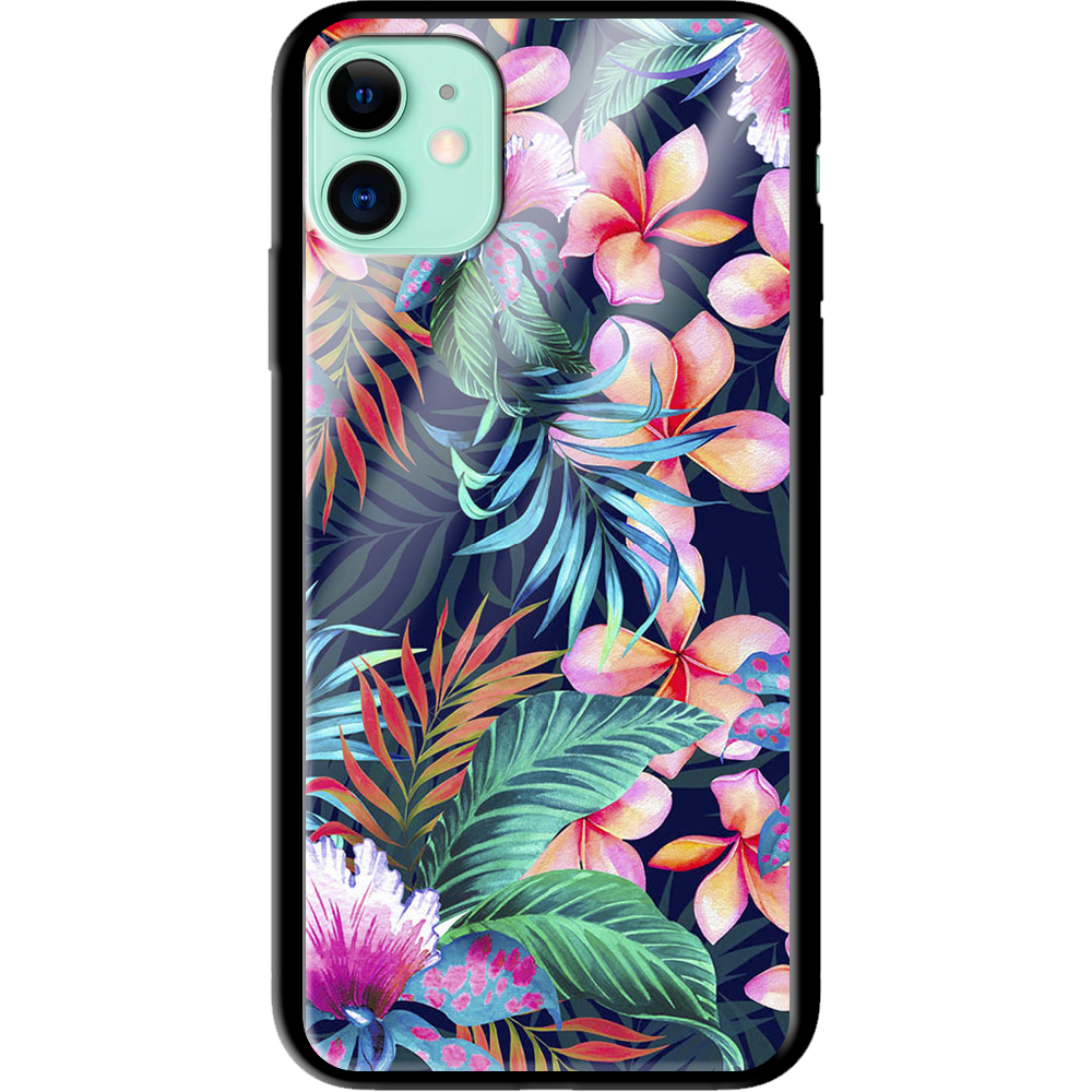 Чехол Boxface iPhone 12 mini flowers in the tropics Черный силикон со стеклом (41084-up1971-41165)