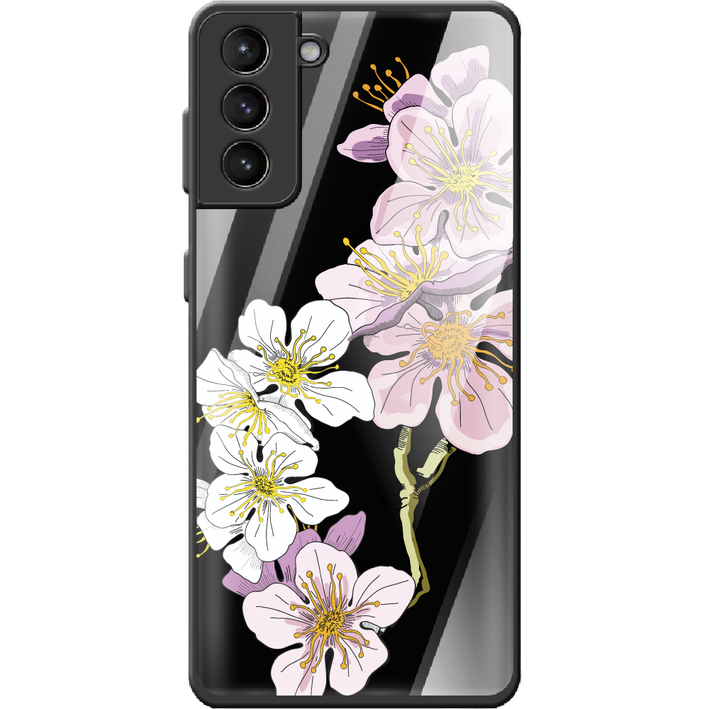 Чехол BoxFace Samsung G991 Galaxy S21 Cherry Blossom Черный силикон со стеклом (41709-cc4-42229)