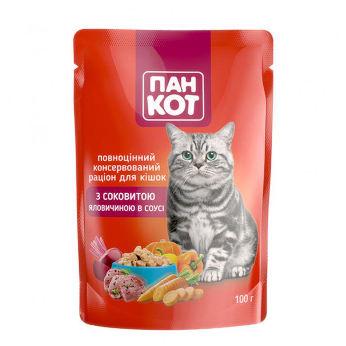Корм влажный для кошек Пан Кот говядина в соусе пауч 100 г по 24 шт. (32) Корм влажный для кошек Пан Кот говядина в соусе пауч 100 г по 24 шт. (32)