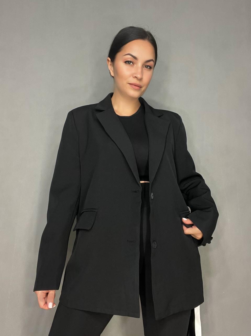 Пиджак женский Qidian 6105 оверсайз с ремнем удлиненный свободный крой OS Черный (3342) - фото 8 Пиджак женский Qidian 6105 оверсайз с ремнем удлиненный свободный крой OS Черный (3342) - фото 8