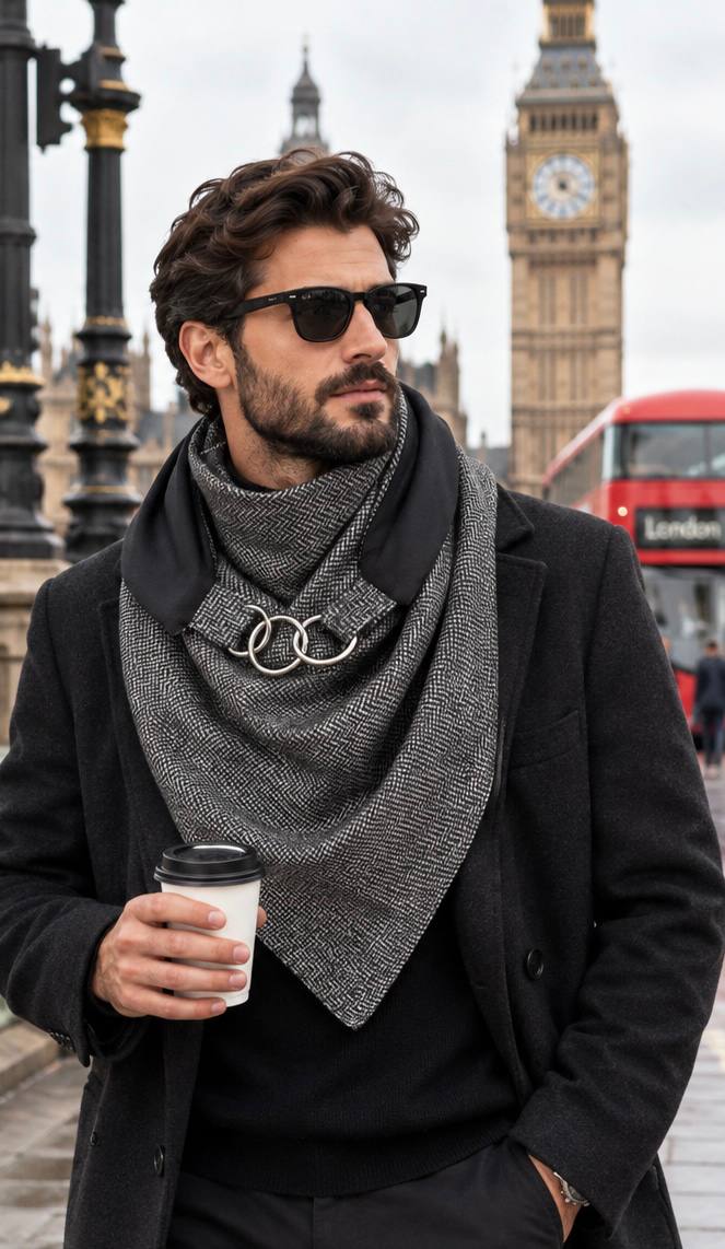 Шарф унісекс двосторонній My scarf Едінбург Чорний онікс вовняний на карабінах (39115128)