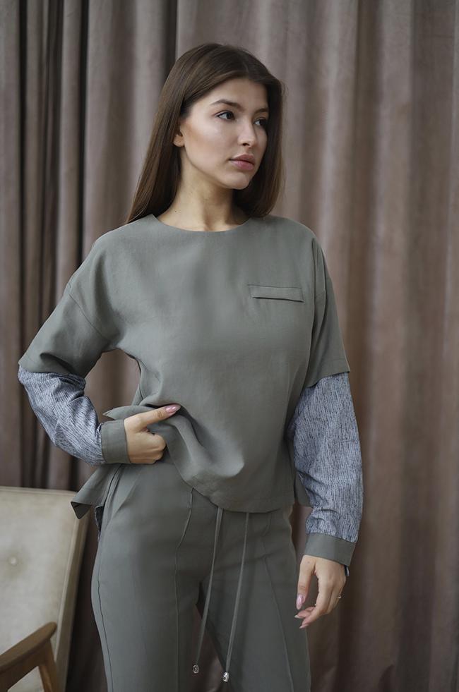 Костюм Lipar 4101 двойка с застежкой на пате р. 52 Хаки (16947068) - фото 4