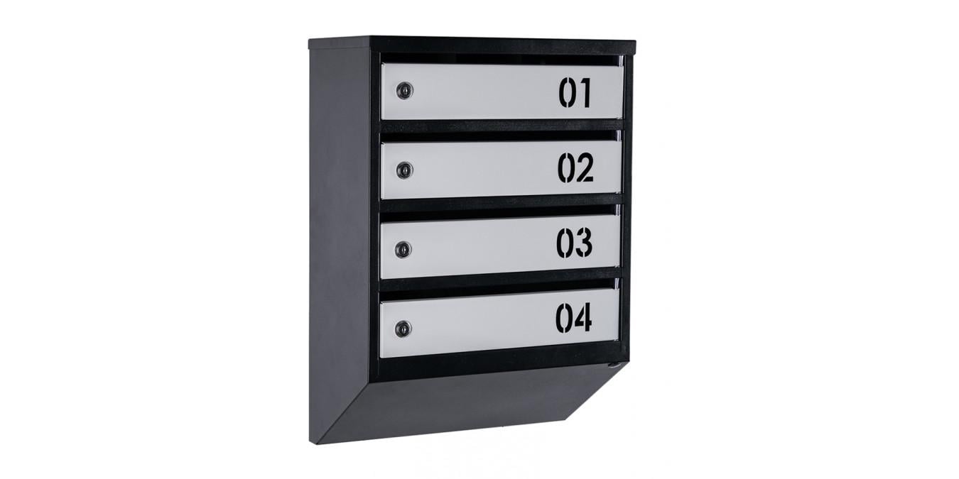Почтовый ящик на 4 квартиры Галиндустрия ЯП-04-B металлический 390×550×200 мм с номером Черно-серый (14-119-000004040)
