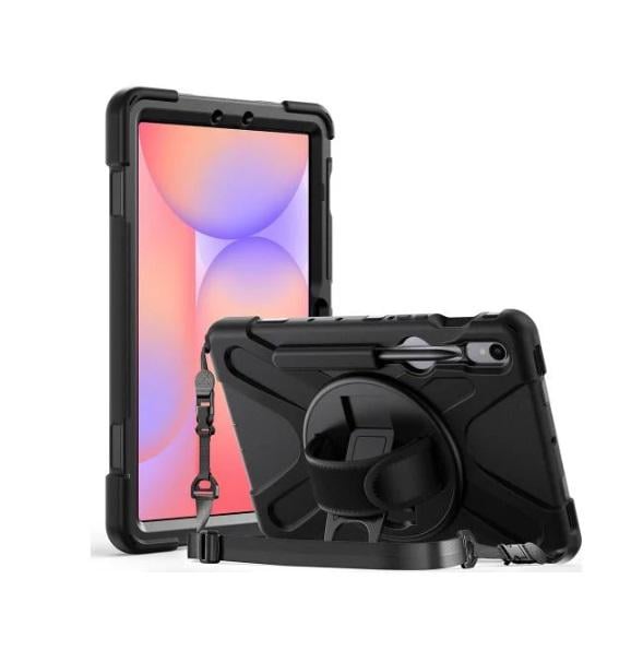 Чехол-накладка противоударная Armor Rotating Bracelet для Samsung Galaxy Tab S10 Lite 5G с поворотным кронштейном и ремнем Черный
