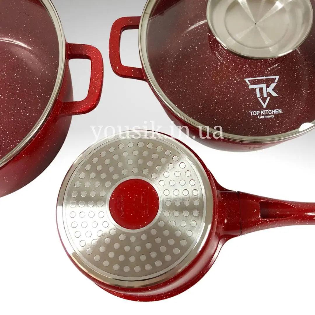 Набір посуду для індукції Top Kitchen TK-00020 з гранітним покриттям 10 предметів Червоний (2480402969) - фото 5 Набір посуду для індукції Top Kitchen TK-00020 з гранітним покриттям 10 предметів Червоний (2480402969) - фото 5