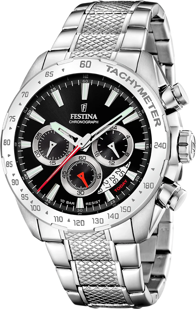 Наручные часы мужские Festina F20668/4 Timeless Chronograph со стальным корпусом WR 100 м и черным циферблатом