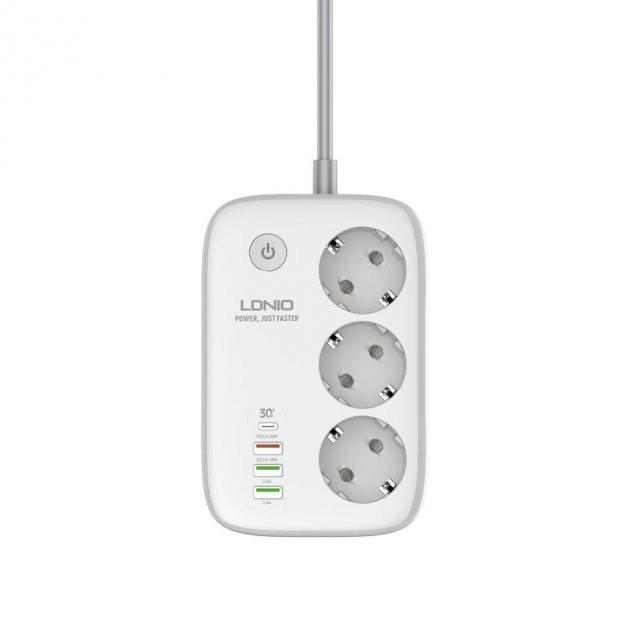 Подовжувач мережевий LDNIO SEW3452 WiFi управління 3USB 1Type-C QC/PD 3A 38W 2500W 2 м 3 розетки White - фото 2