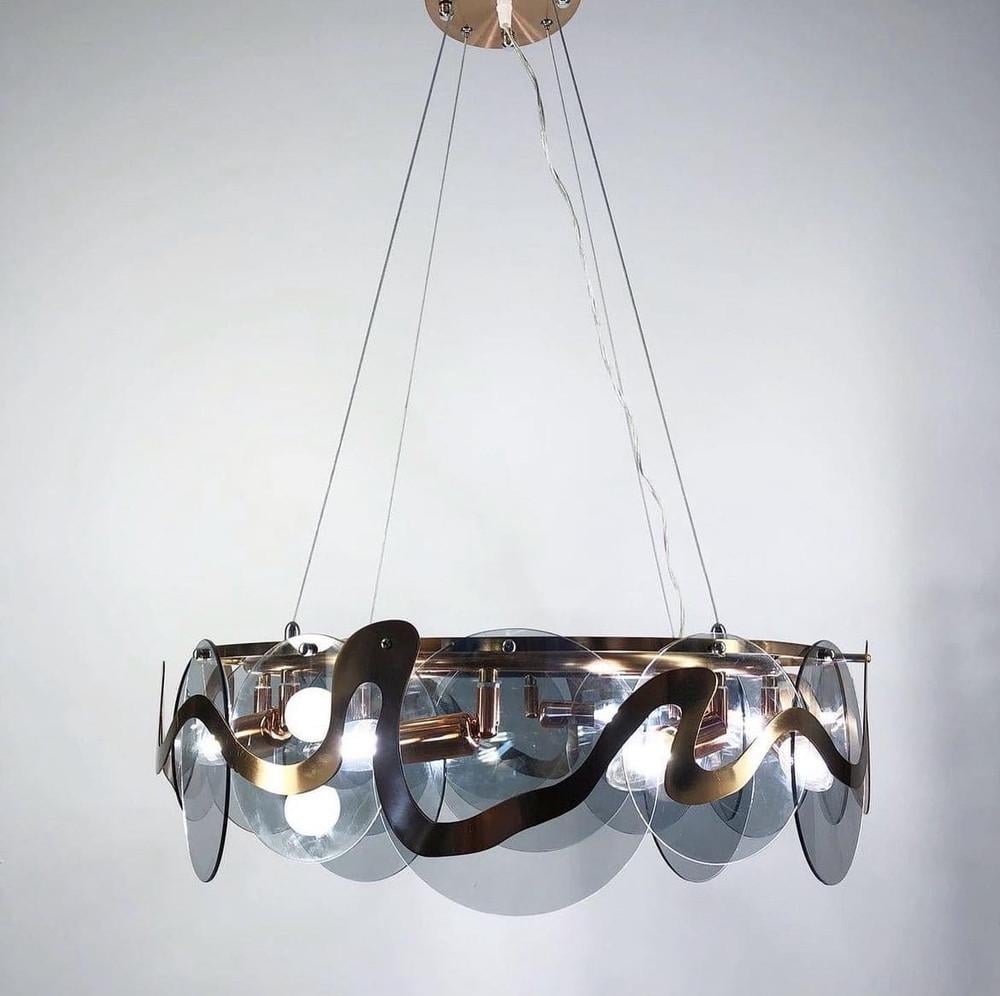 Подвесной светильник с голубовато-серыми пластинами на 8 ламп (AT 07/6 GR Satin)