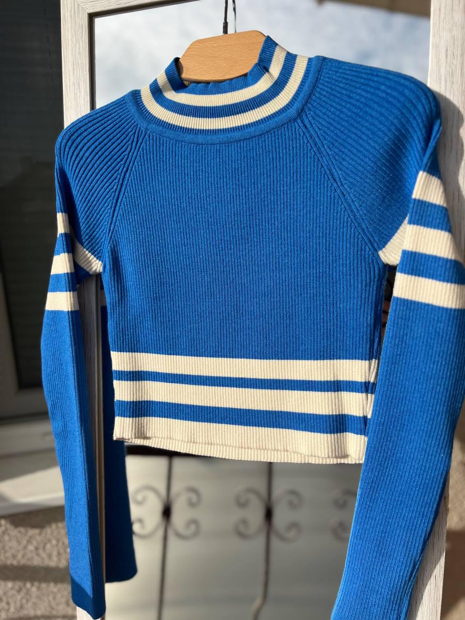 Светр гольф жіночий MIX RAY 6728 смуга кроп-топ короткий OS Синій (1020) - фото 4 Светр гольф жіночий MIX RAY 6728 смуга кроп-топ короткий OS Синій (1020) - фото 4