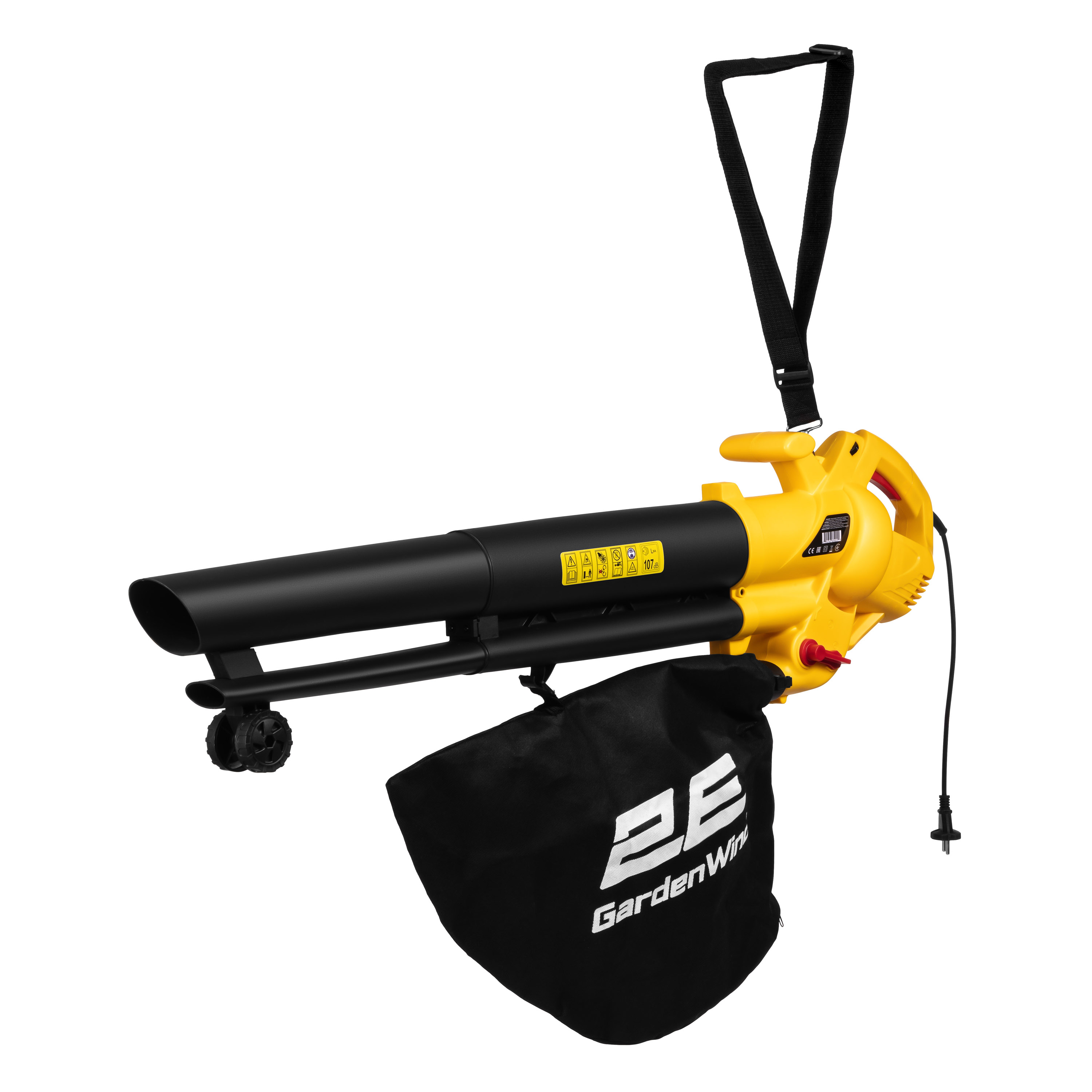 Воздуходувка-пылесос садовый сетевой с функцией измельчения мусора 2Е GardenWind 3в1 3000 Вт с мешком на 40 л Черный/Желтый (2E-EBV30)