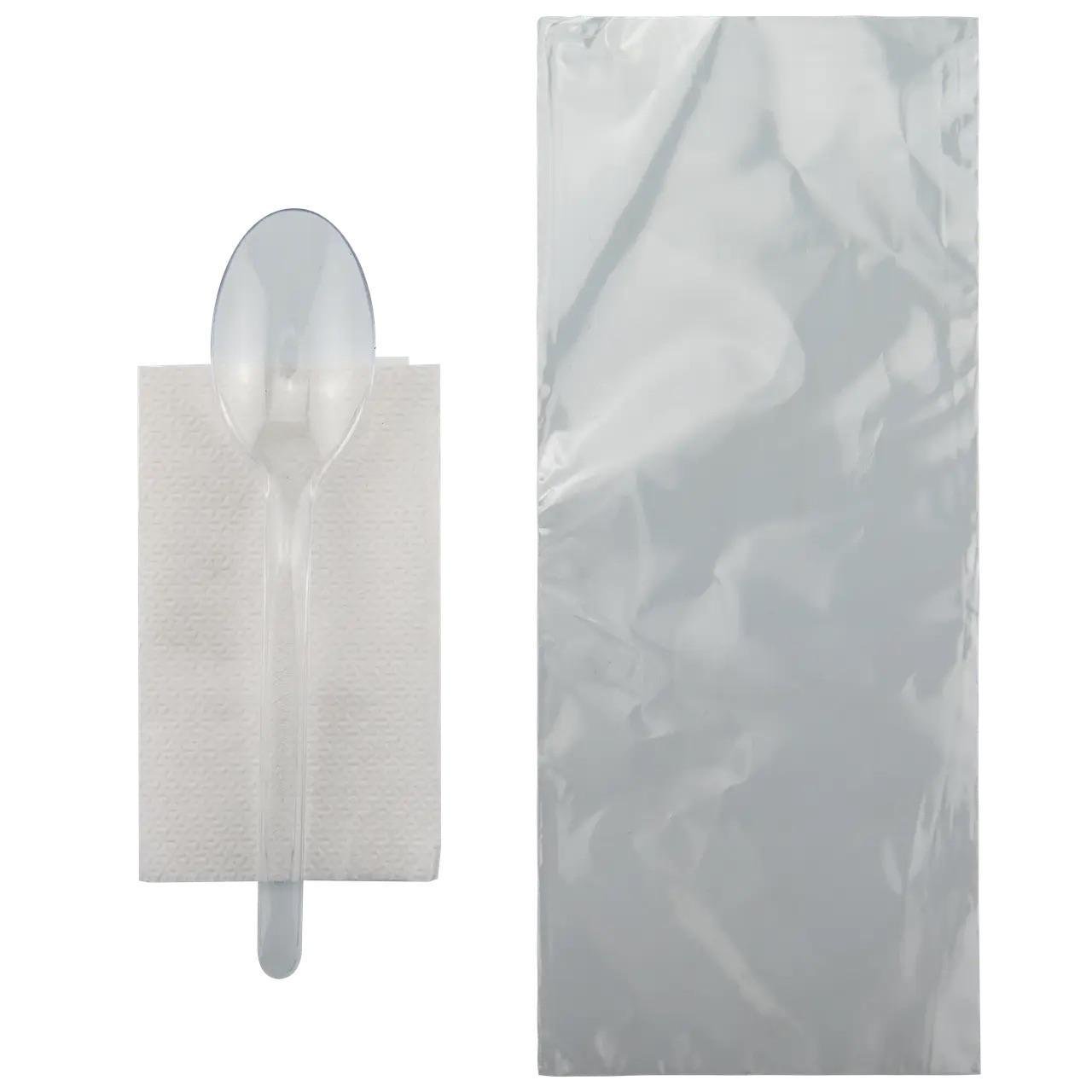 Набор ложка с салфеткой в индивидуальной упаковке 200 шт. Прозрачный (DL-0011)