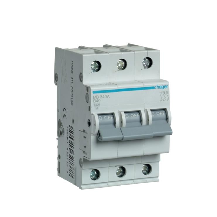 Автоматичний вимикач Hager 3P 40A B 6 kA MB340A 3M