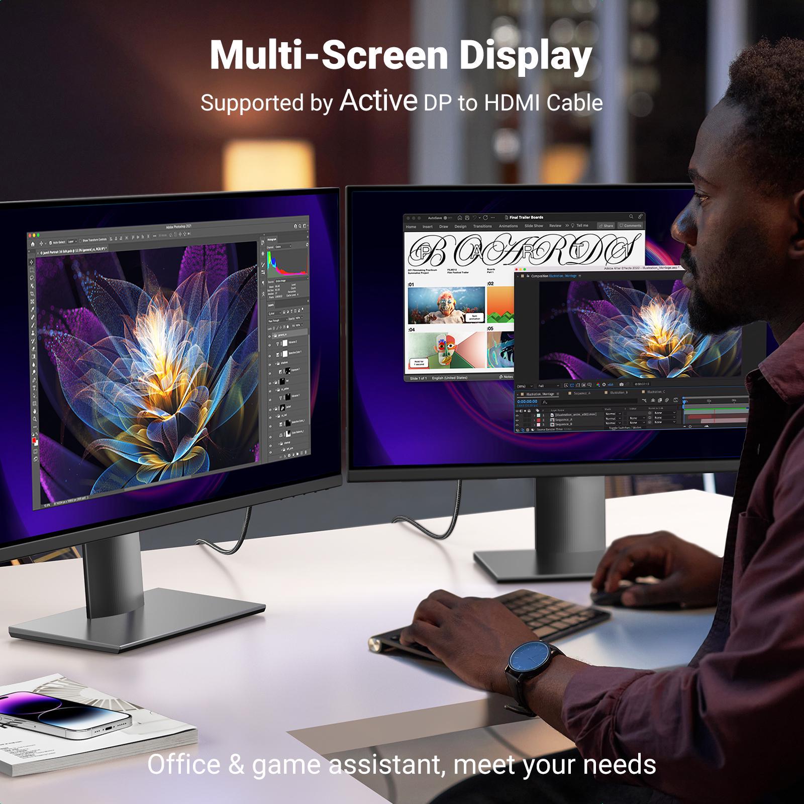 Кабель UGREEN DisplayPort-HDMI 4K 60Hz 2K 144Hz 1080p 240Hz 18 Гбит/с DP 1.2 до HDMI 2.0 2 м Черный (15774) - фото 7
