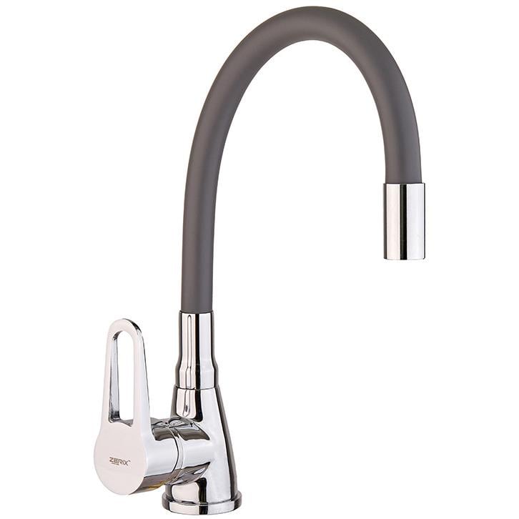 Змішувач для кухні Zerix SOP7 045 ZX4651 з гнучким виливом Сірий (125447)