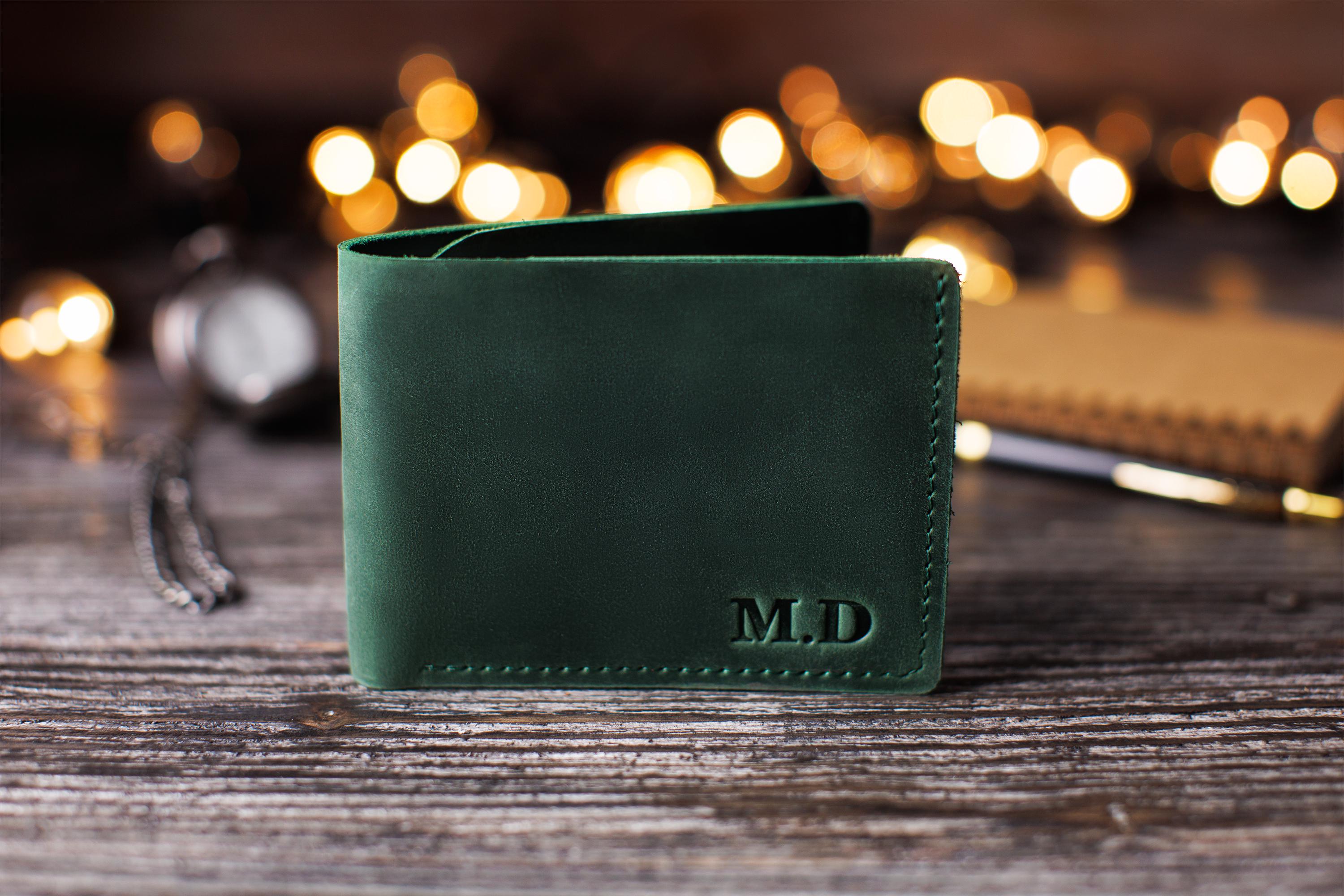 Гаманець-купюрник шкіряний з персоналізацією Зелений (10305)