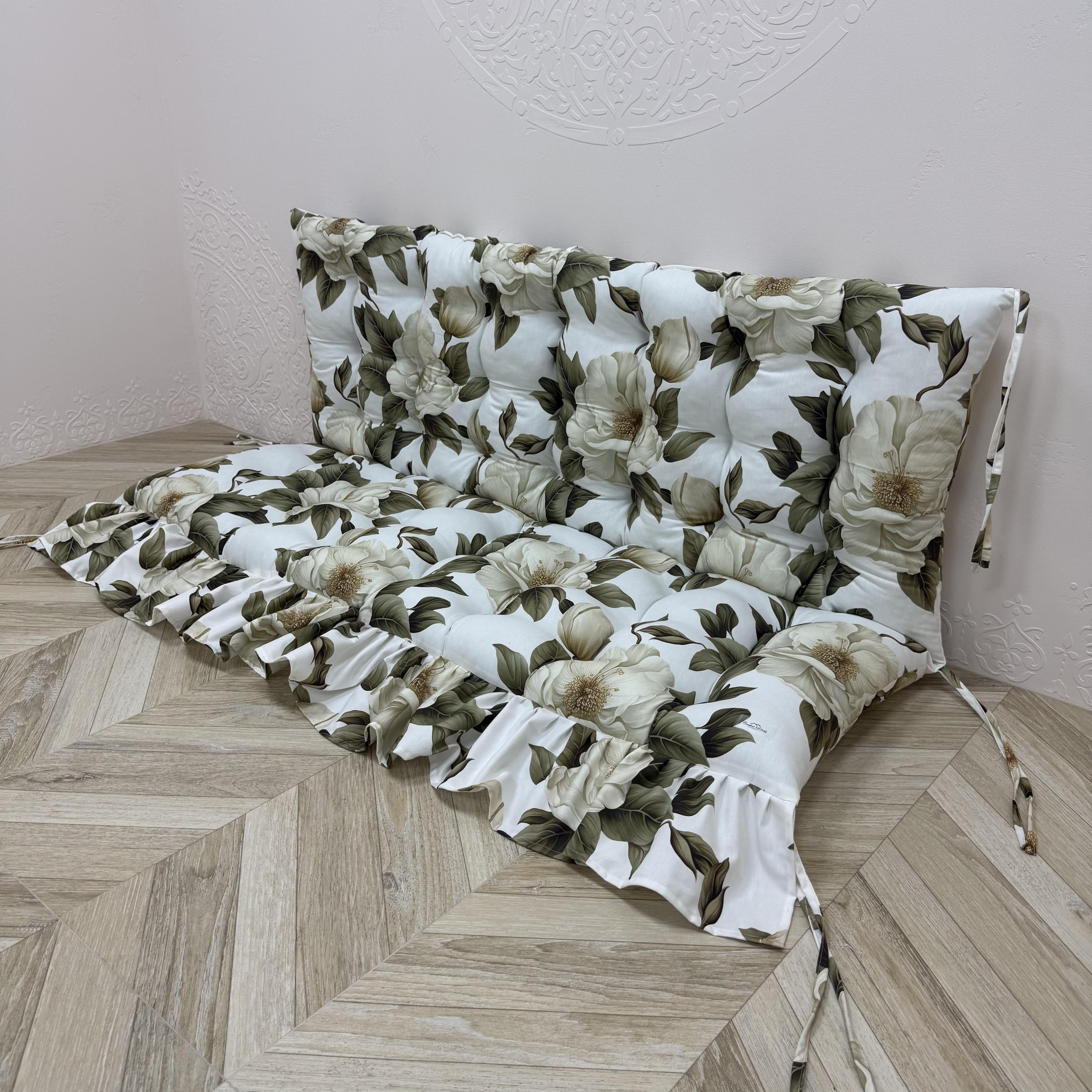 Подушка Сomfort Home Big flowers на поддоны/качели/каркасы/садовую мебель с рюшей панама 100х50х50 см
