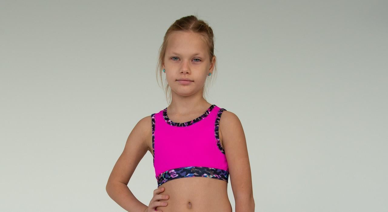 Топ для тренировок для девочек Оливия из матового бифлекса с принтованной окантовкой р. 30 122 см Малиновый (AM-24-0012-30)