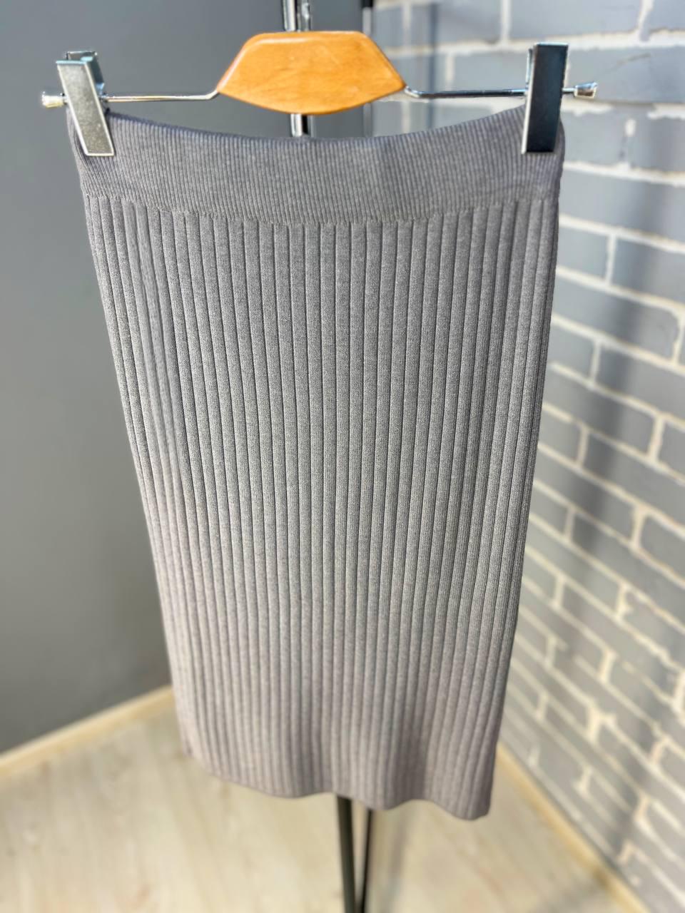 Юбка женская My fashion 478 вязка широкий рубчик разрез средняя длина р. 44-48 Серый (3025) - фото 6