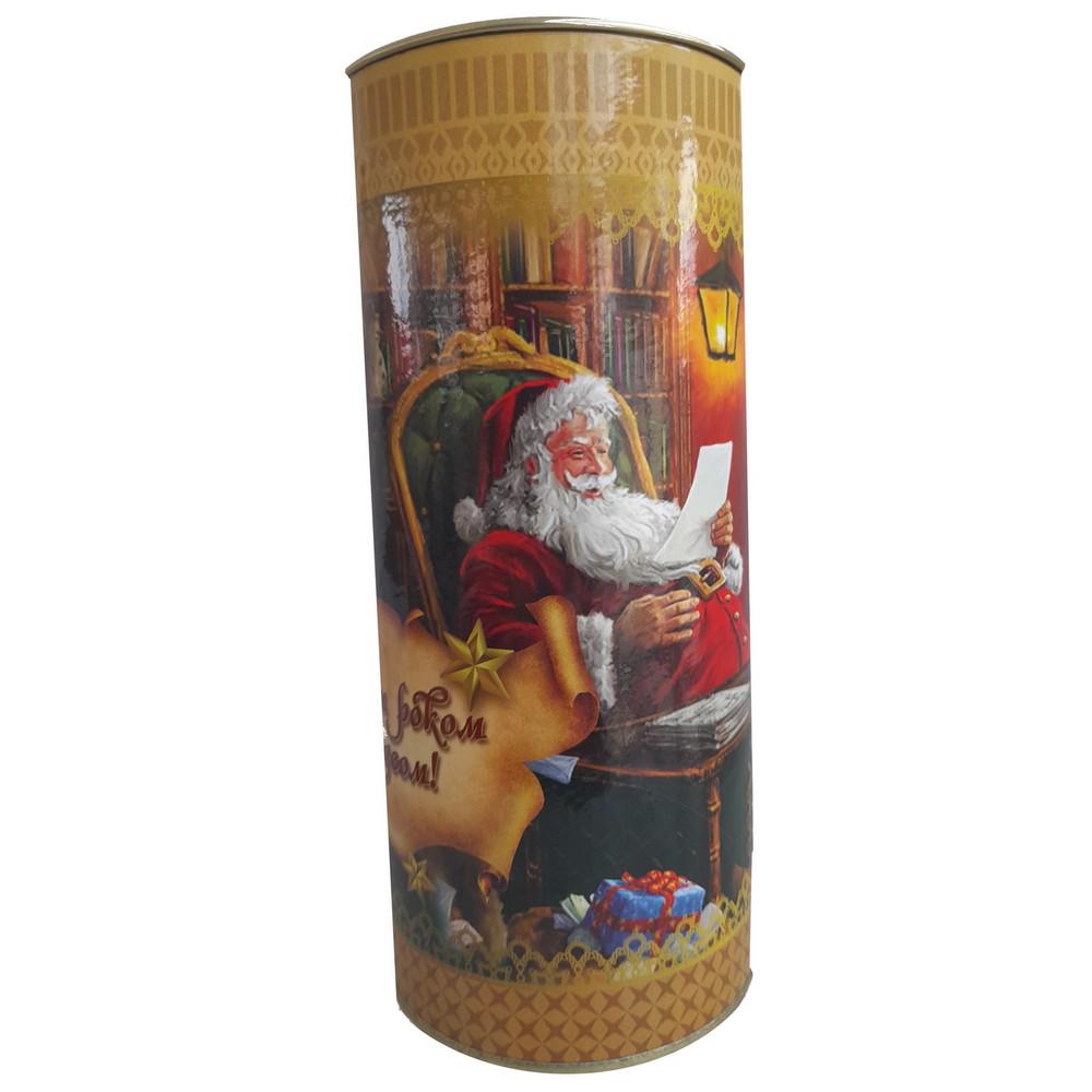 Новогодняя коробка-тубус Санта-Клаус металлизированная 600 г 8 шт. (6841)