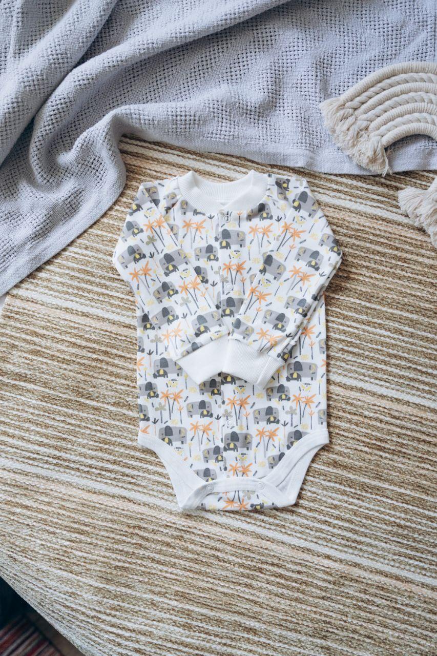 Боди с длинным рукавом интерлок Слоники 68 см (2678759484)