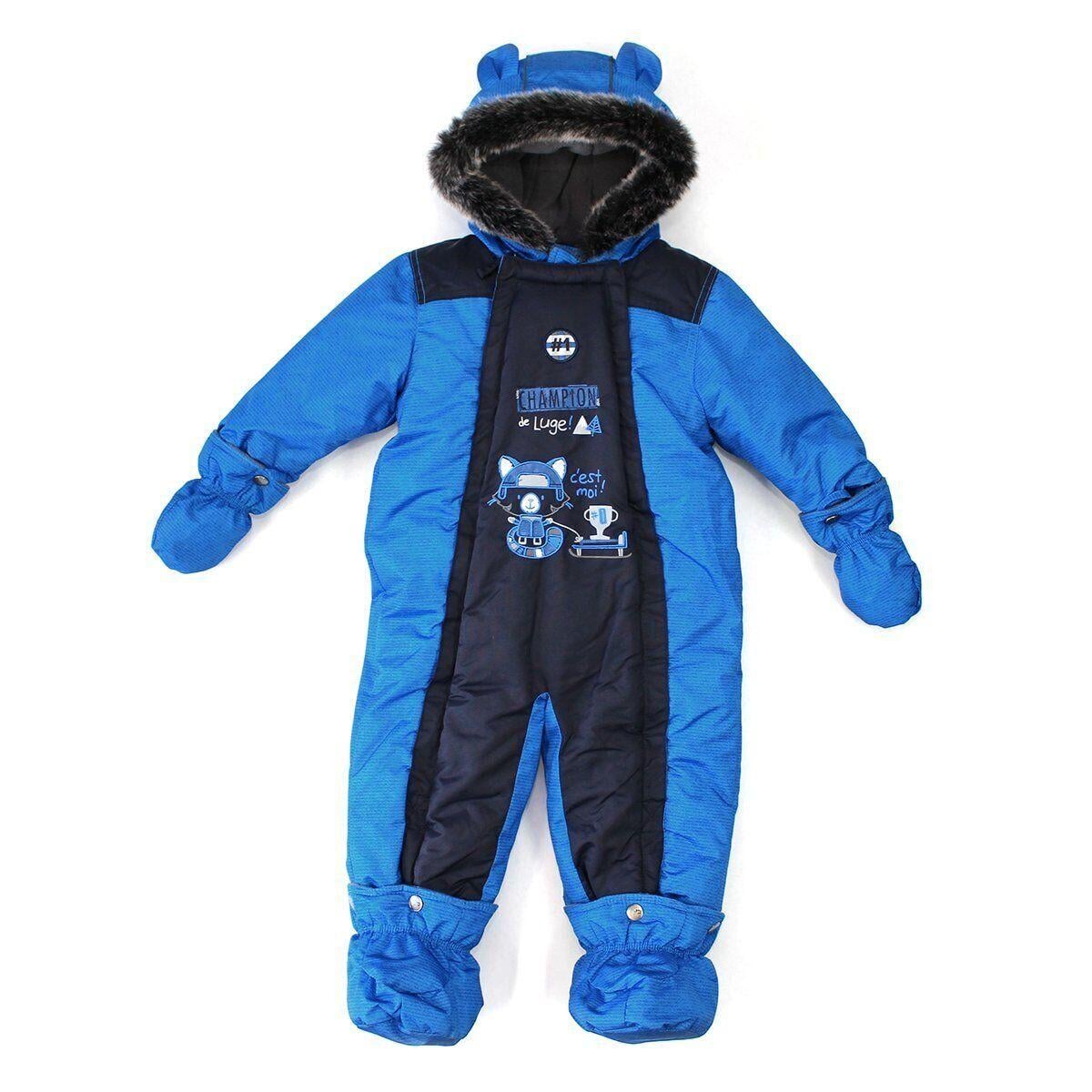 Детский зимний комбинезон цельный Peluche&Tartine F17M107BG для мальчика 70-78 см Ярко-синий (F17M107BG-Navy-9m)
