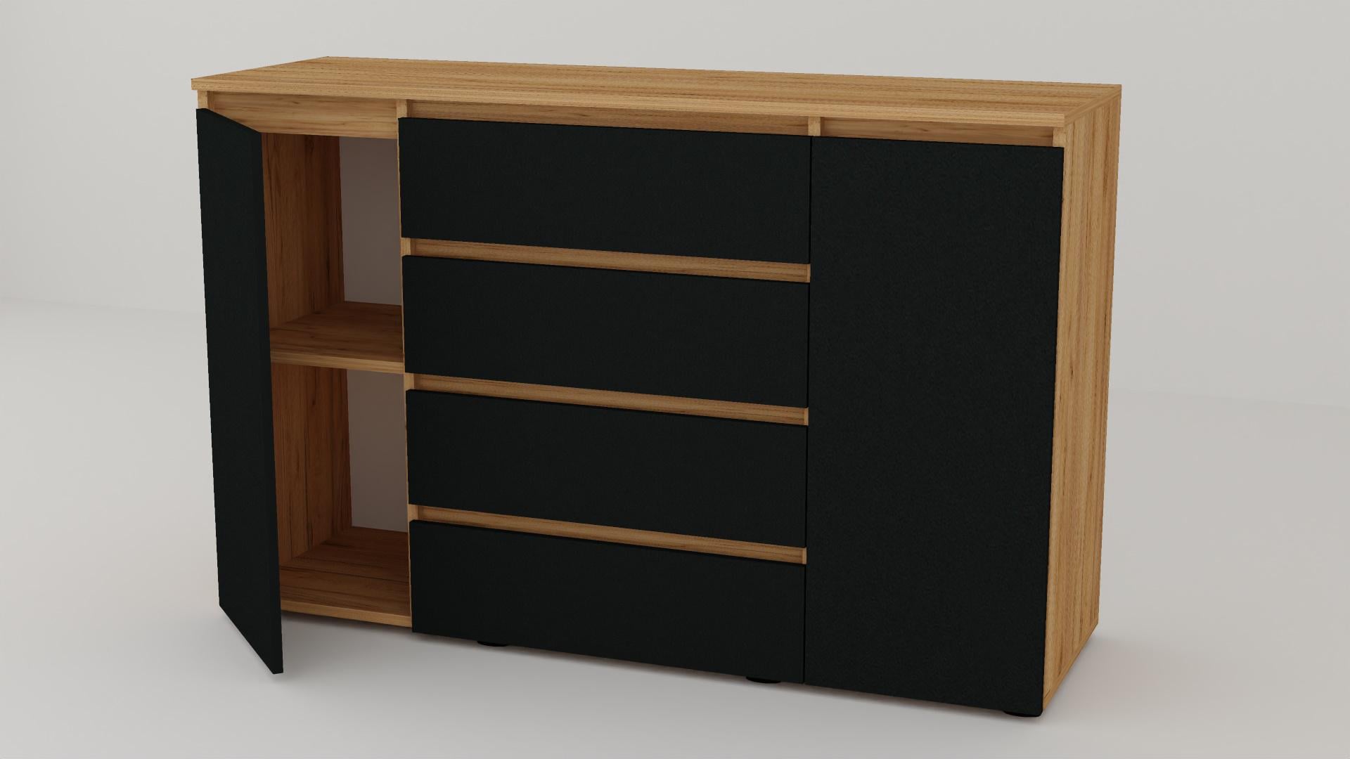 Комод Алекса СН-141/38 140х38х90 см Антрацитовый/Дуб крафт золотой