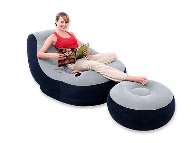 Кресло надувное с пуфиком Intex AIR SOFA до 100 кг Серый с черным - фото 2