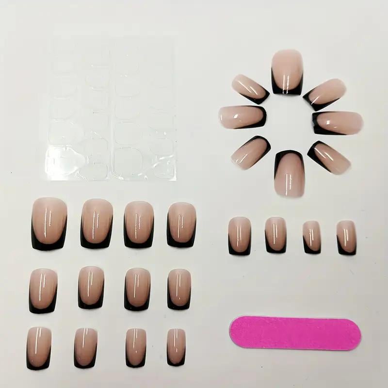 Накладні нігті Френч короткий квадрат з клейовими пластинами 24 шт. Чорний з бежевим (2689612578) - фото 4 Накладні нігті Френч короткий квадрат з клейовими пластинами 24 шт. Чорний з бежевим (2689612578) - фото 4