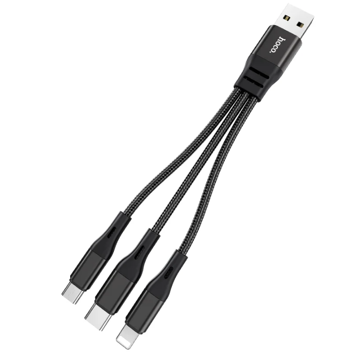 Кабель Hoco X47 3-in-1 iPhone/MicroUSB/Type-C короткий 25 см Black