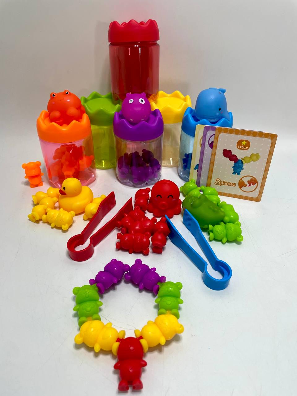 Игра логическая сортер конструктор 98 элементов 6 контейнеров фигурки животных карты с задачами пластиковые и щипцы - фото 5 Игра логическая сортер конструктор 98 элементов 6 контейнеров фигурки животных карты с задачами пластиковые и щипцы - фото 5