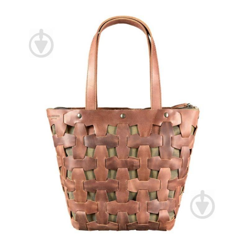 Кожаная плетеная женская сумка BlankNote Пазл Crazy Horse L Светло-Коричневая (BN-BAG-33-k-kr)