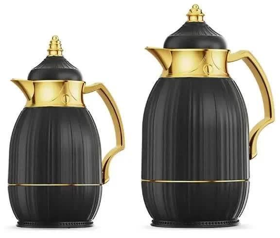 Комплект термос 1 л и кувшин 0,7 л нержавеющая сталь/пластик 2 пр. Черно-золотой (070DT-100)